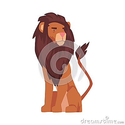 Sitting Lion, Proud Powerful Mammal Jungle Animal Vector Illustration Vector Illustration