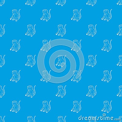 Sitting monkey pattern vector seamless blue Vector Illustration