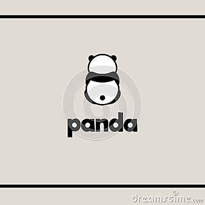 Sitting panda. Back view lonely panda. Vector logo design template Stock Photo