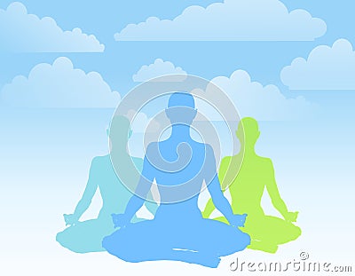 Sitting Position Yoga Silhouettes Cartoon Illustration