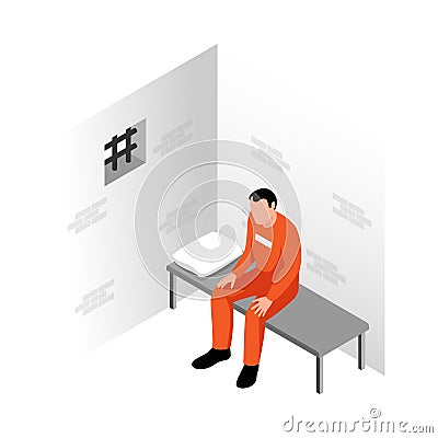 Sitting In Prison Composition Vector Illustration