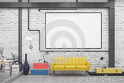 Sitting room with sofa and whiteboard Stock Photo