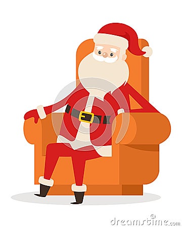 Sitting Santa in Armchair on White Background Vector Illustration