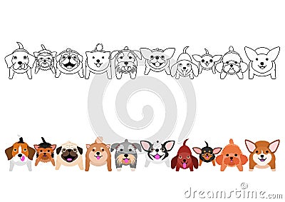 Sitting small dogs looking up border set Vector Illustration