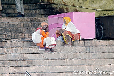 Sitting on stairs at varanasi Editorial Stock Photo