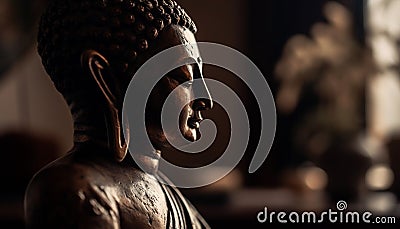 Sitting statue meditates, symbolizes ancient Chinese wisdom generated by AI Stock Photo