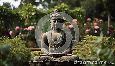 Sitting statue meditates in tranquil lotus position generated by AI Stock Photo