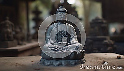 Sitting statue meditating in lotus position, ancient spirituality and tranquility generated by AI Stock Photo