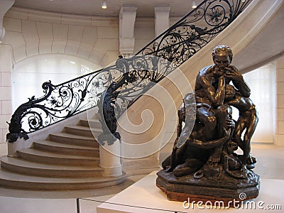 Sitting Statue and Stairs in Petit Trianon - Paris Editorial Stock Photo