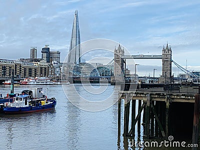 Shard View from the banks the river Thames in Wapping district in London United Kingdom Editorial Stock Photo