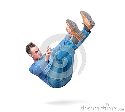 Situation, the man is falling. isolated on white background. Concept of an accident Stock Photo