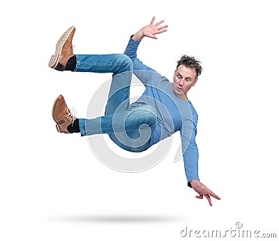 Situation, the man is falling. isolated on white background. Concept of an accident Stock Photo