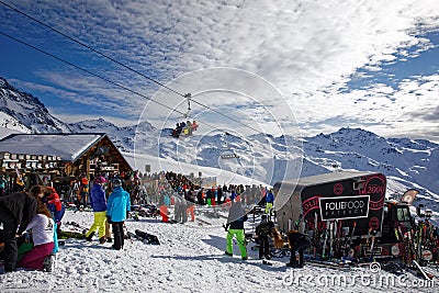 Situed on a slope in Val Thorens, La Folie Douce wanted to combine itâ€™s two specialities : gastronomy and music Editorial Stock Photo