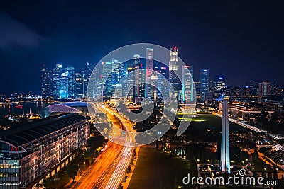 Sityscape of Singapore city on night time Stock Photo