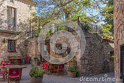 Historic houses in the center of mountain village Siurana, Spain Editorial Stock Photo