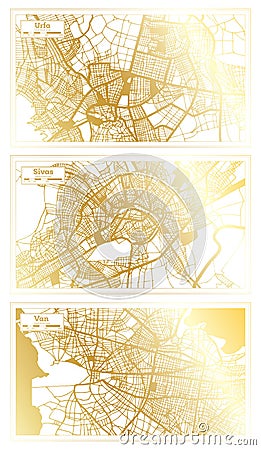 Sivas, Van and Urfa Turkey City Map Set Stock Photo