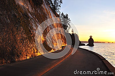 Siwash rock at sunset, Stanley park Stock Photo