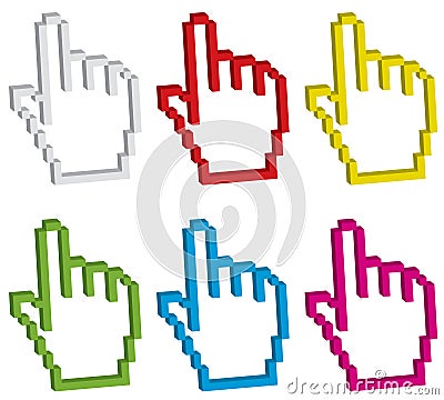 Six 3d hand pointer Vector Illustration