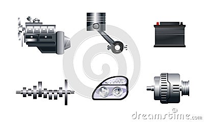 Six auto spare parts Vector Illustration