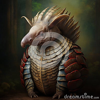 Six-Banded Armadillo Yellow Armadillo Euphractus sexcinctus Pantanal Brazil. Wildlife scene from nature Cartoon Illustration