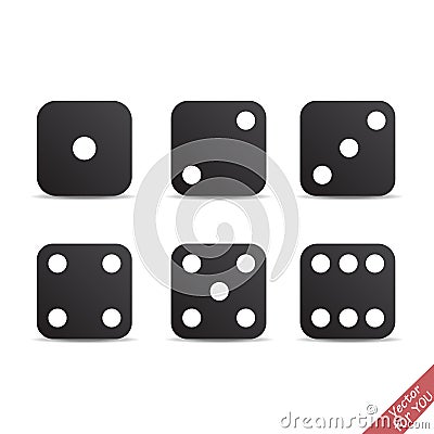 Six black dice cubes set Vector Illustration