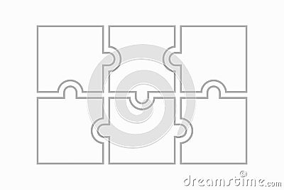 Six blank white puzzles pieces Cartoon Illustration