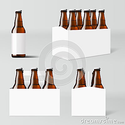 Clear Six Brown Beer Bottles White Pack Stock Photo