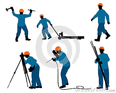 Six builders silhouettes Vector Illustration