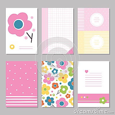 Pink spring flowers stationary pages Vector Illustration