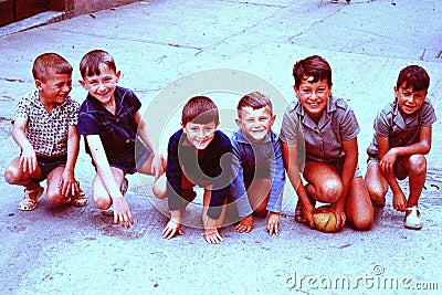 SIX CHILDREN OF ORTIGUERA, SPAIN POSING IN 1965 Editorial Stock Photo