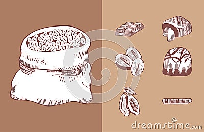 six chocolates toppings Vector Illustration