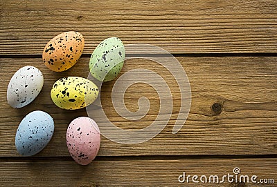 Easter eggs on wooden table Stock Photo