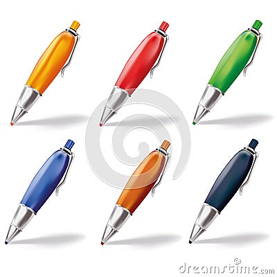 Six colored ballpoint pens Vector Illustration