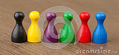 Six colored pawns isolated Stock Photo