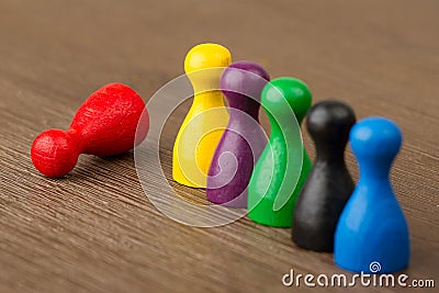 Six colored pawns isolated Stock Photo
