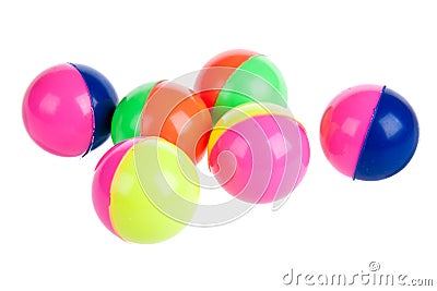Six colorful rubber balls isolated on white Stock Photo