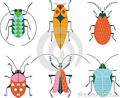 Six colourful vector insects Vector Illustration