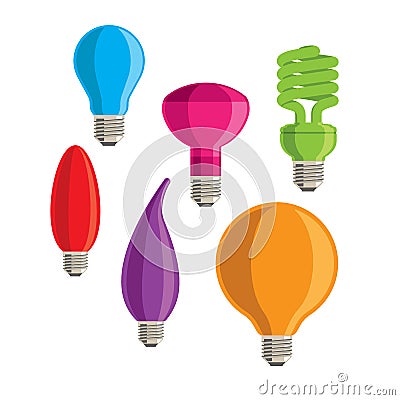 Six colourful vector lightbulbs Vector Illustration