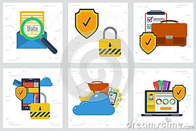 Six concepts - Data protection and encryption Vector Illustration