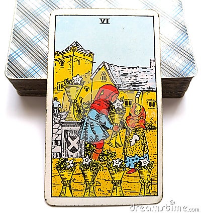 6 Six of Cups Tarot Card Emotional Security Being Cared for Giving and Receiving Openness Sharing Goodwill Kindness Charity Gi Stock Photo