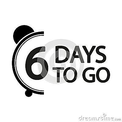 Six days countdown. Minimal bold icon. Simple monochrome clock. Event reminder vector. Vector Illustration