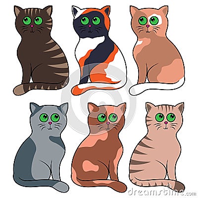 Six funny cartoon cats Vector Illustration