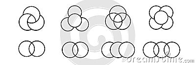 Six different overlapping circle patterns form unique geometric designs with simple shapes Vector Illustration
