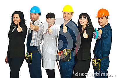 Six different people careers give thumbs Stock Photo