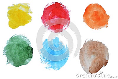 Six different watercolor stains Stock Photo