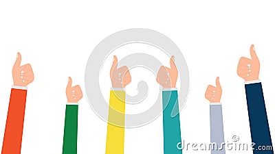 Six diversity hand thumb up isolated on white background Vector Illustration
