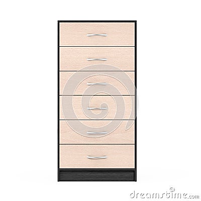 Six Drawers Modern Wooden Dresser. 3d Rendering Stock Photo