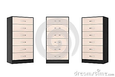 Six Drawers Modern Wooden Dresser. 3d Rendering Stock Photo