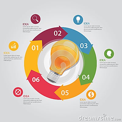 Six 6 elements of idea info graphic chart circle vector bulb business shine Vector Illustration