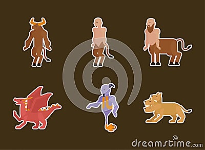 six fantastic creatures characters Vector Illustration